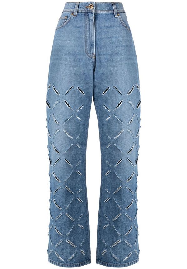Versace straight-jeans med sliten detalj - Blå