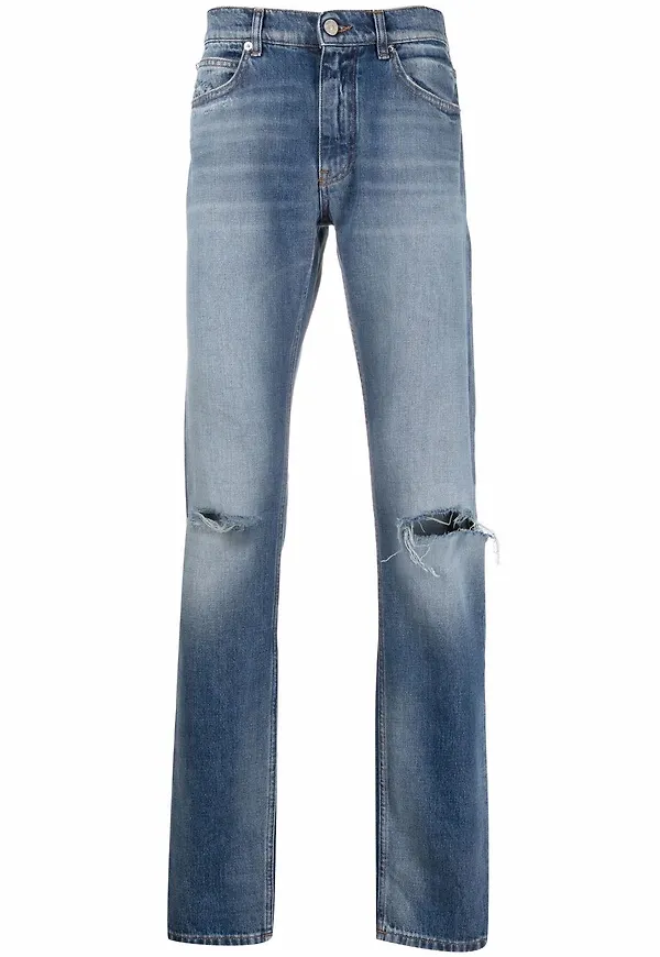 Versace straight-jeans med sliten effekt - Blå