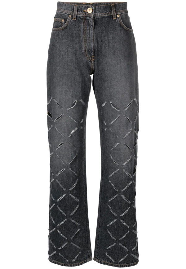 Versace straight-jeans med slitning - Grå