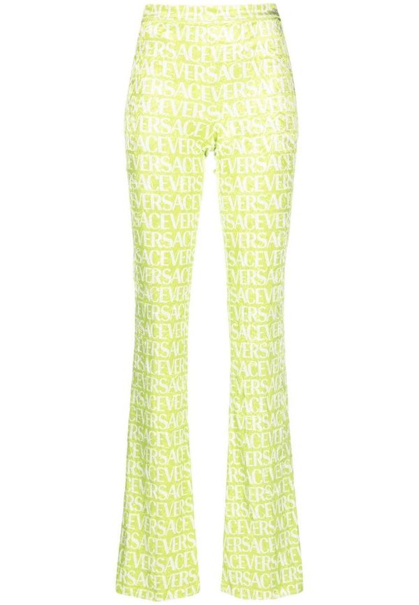 Versace utsvängda byxor med logotyp - Grön