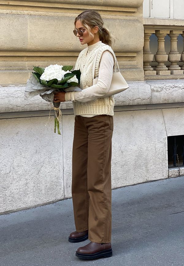 Viktoria & Charline x NA-KD Ekologiska denim med vida ben - Brown