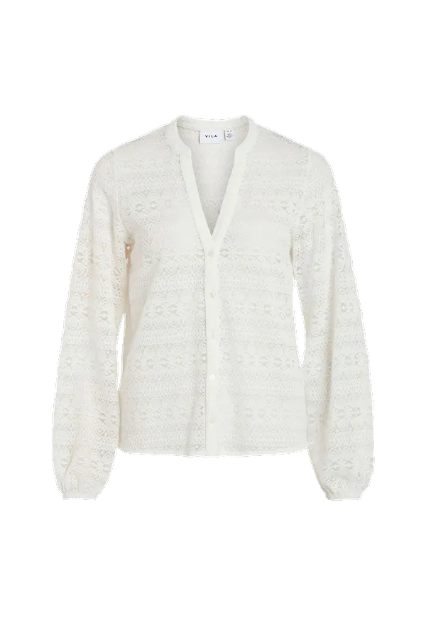 Vila - Blus viChikka Lace V-neck L/S Shirt - Vit