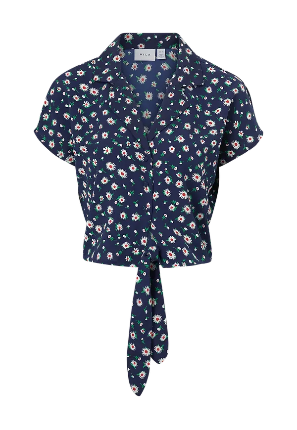 Vila - Blus viMagy S/S Tie Top - Blå
