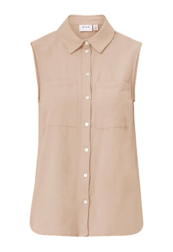 Vila - Blus viPrisilla S/L Shirt - Beige