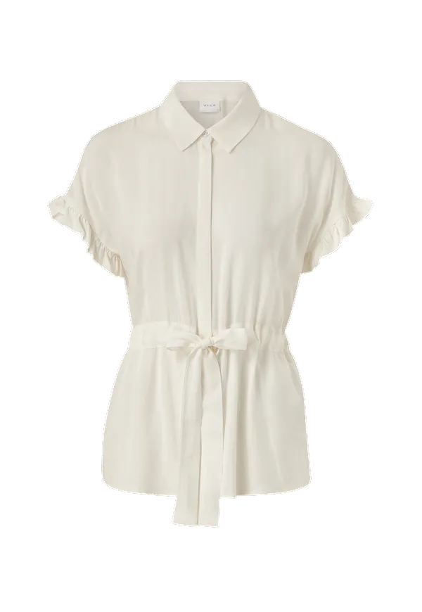 Vila - Blus viSasia S/S Tunnel Tie Top - Vit