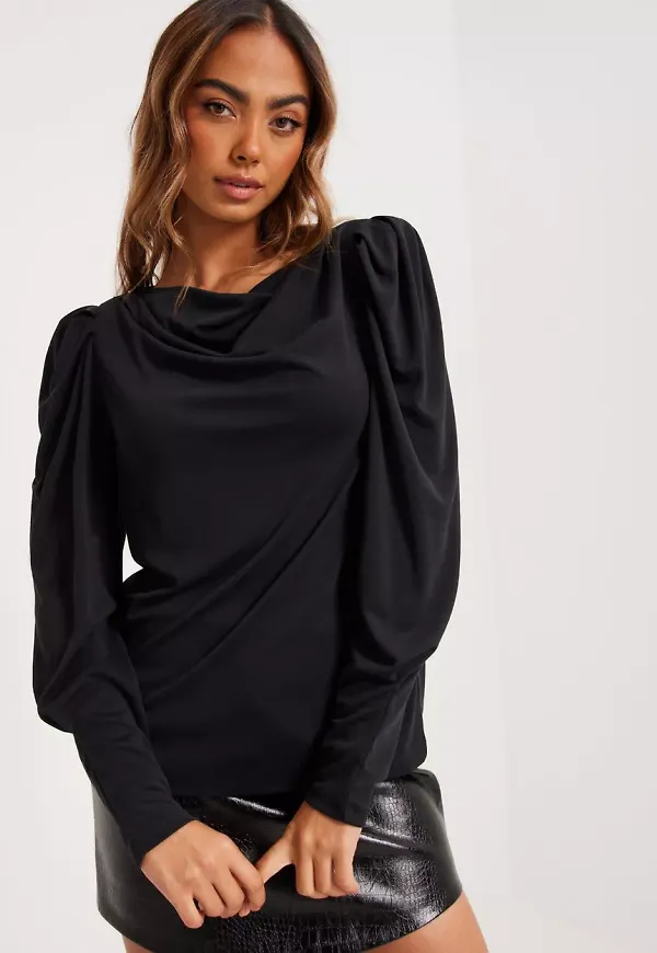 Vila - Blusar - Black - Viilina Waterfall L/S Top - Blusar & Skjortor