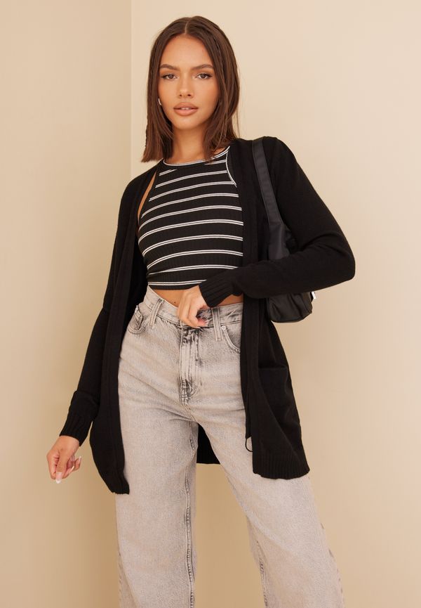 Vila - Cardigans - Svart - Viril Open L/S Knit Cardigan - Noos - Tröjor - Cardigans