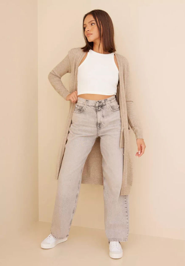 Vila - Cardigans & Koftor - Natural - Viril Long L/S Knit Cardigan - Noo - Tröjor