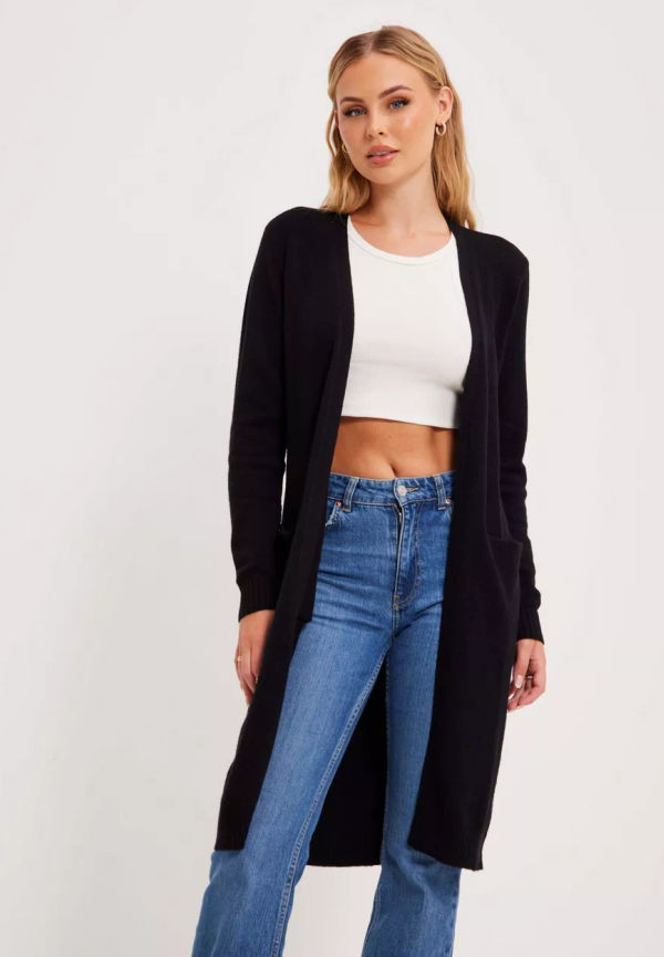 Vila - Cardigans & Koftor - Svart - Viril Long L/S Knit Cardigan - Noo - Tröjor