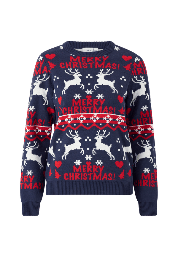 Vila - Jultröja viAnna Reindeer Christmas Knit Top - Blå - 36