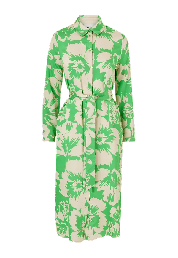 Vila - Klänning viPaper Aop L/S Shirt Dress - Grön