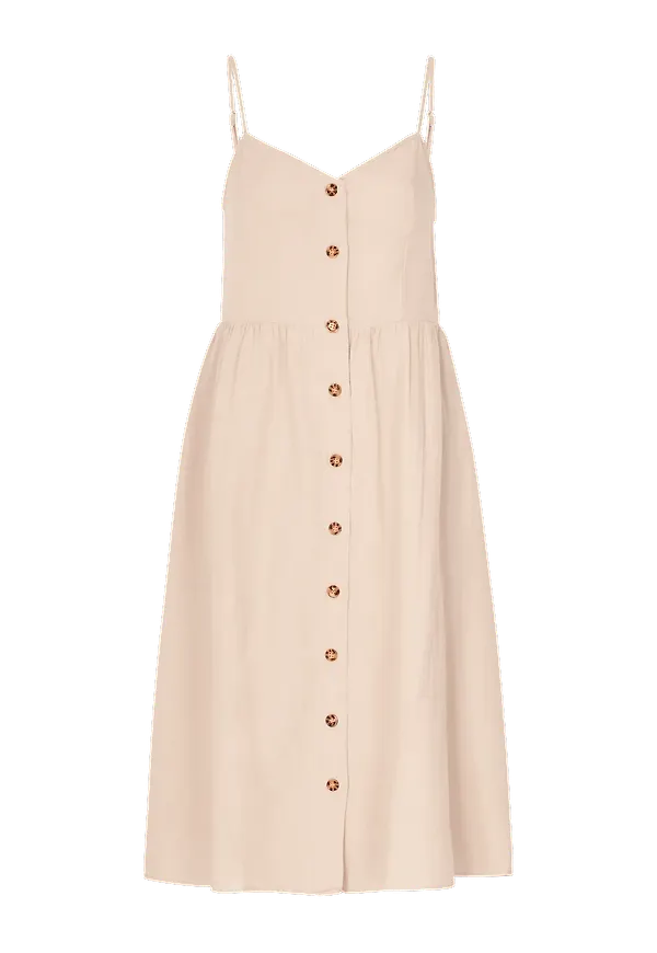 Vila - Klänning viPrisilla S/L Strap Knee Dress - Beige