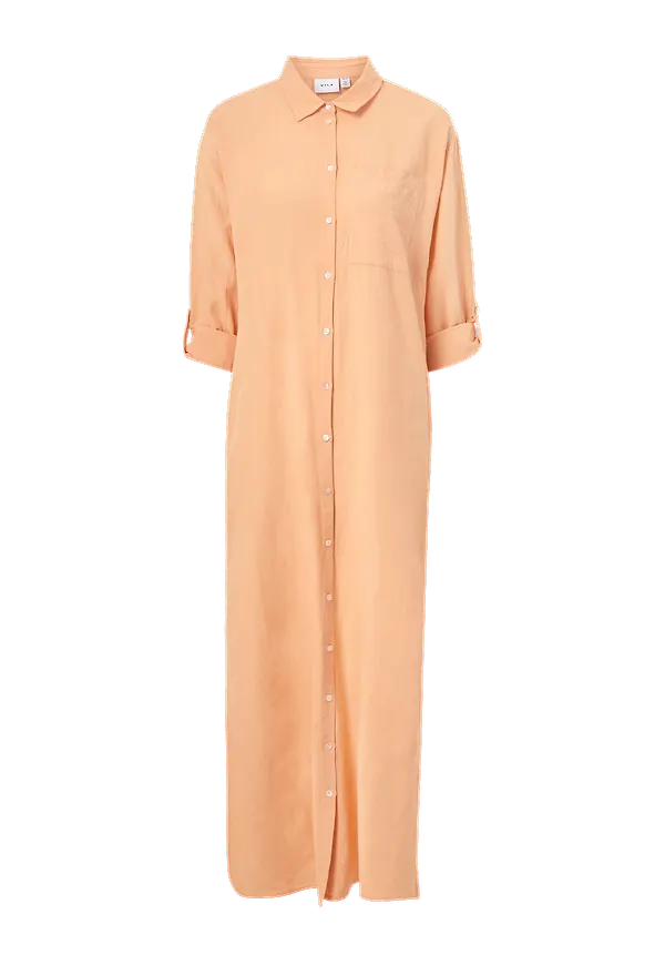 Vila - Maxiklänning viPrisilla L/S Ancle Shirt Dress - Orange