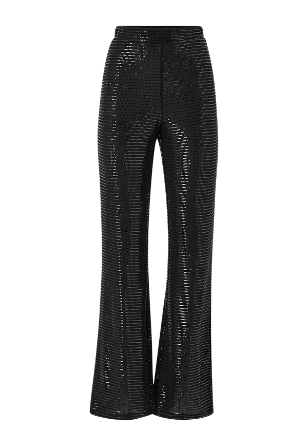 Vila - Paljettbyxor viFeste HW Flared Pants - Svart - 34