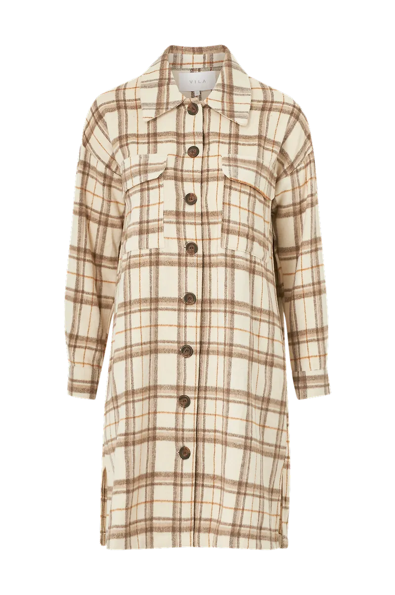 Vila - Skjortjacka viFandua L/S Long Shacket - Beige