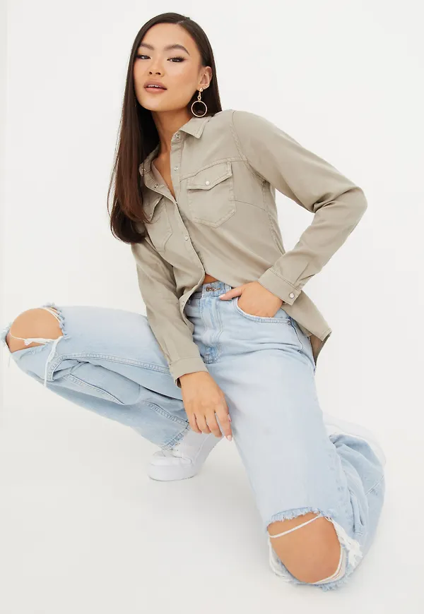 Vila - Skjortor - Simply Taupe - Vibista Denim Shirt/Su-Noos - Blusar & Skjortor - shirts