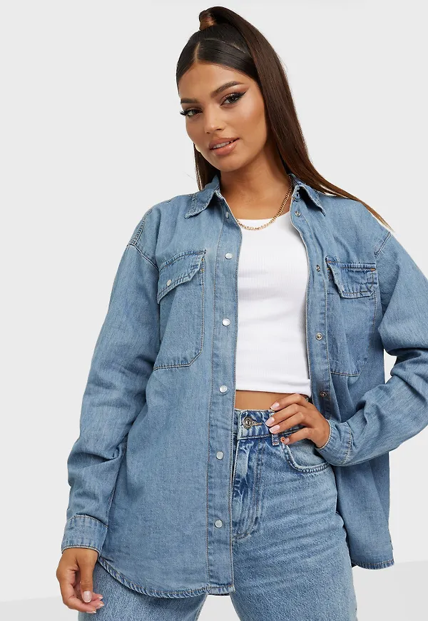 Vila - Skjortor - Vininas Clash L/S Denim Shirt - Blusar & Skjortor - shirts