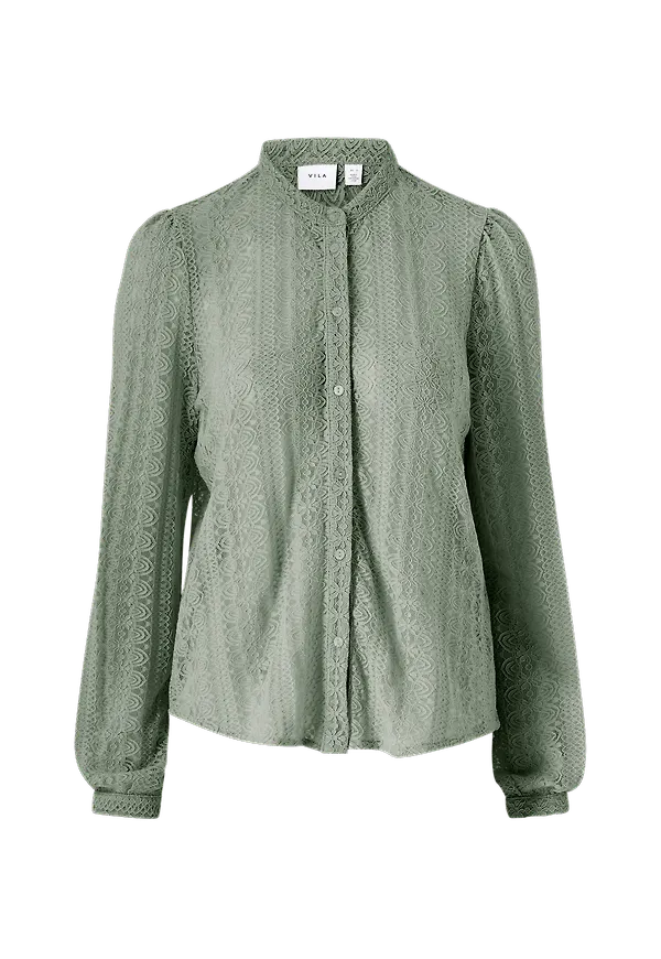 Vila - Spetsblus viChikka Lace L/S Shirt - Grön - 36