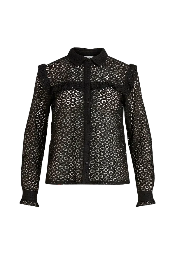 Vila - Spetsblus viJania L/S Shirt - Svart