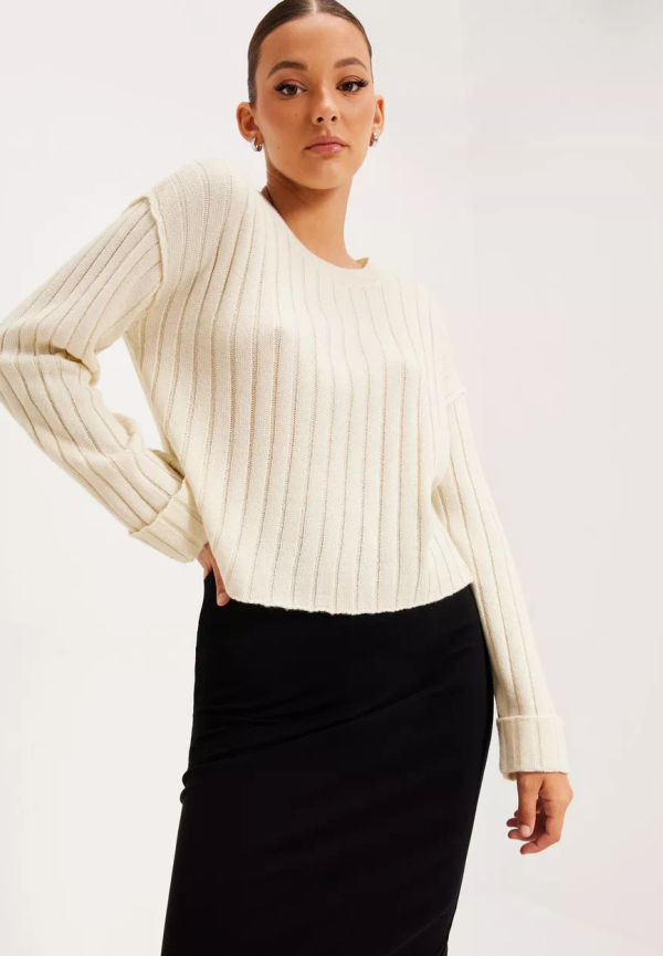 Vila - Stickade tröjor - Birch - Vipassie O-Neck L/S Wide Rib Knit T - Tröjor - Knitted sweaters