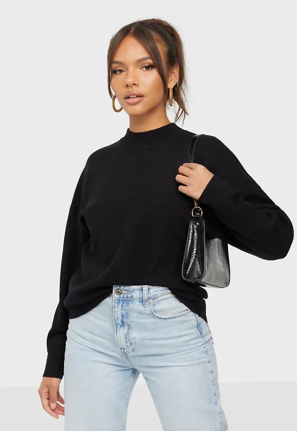Vila - Stickade tröjor - Black - Violivinja Knit High Neck Ls Top/Su - Tröjor - Knitted sweaters