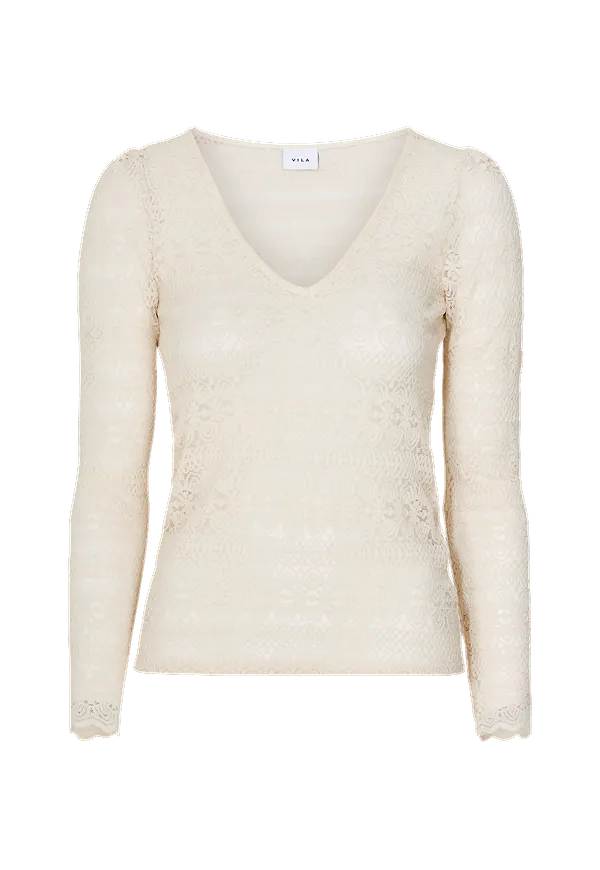 Vila - Topp viChikka Lace V-neck L/S Top - Beige