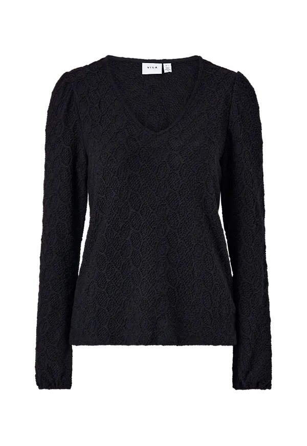 Vila - Topp viHanan V-neck L/S Top - Svart - 34
