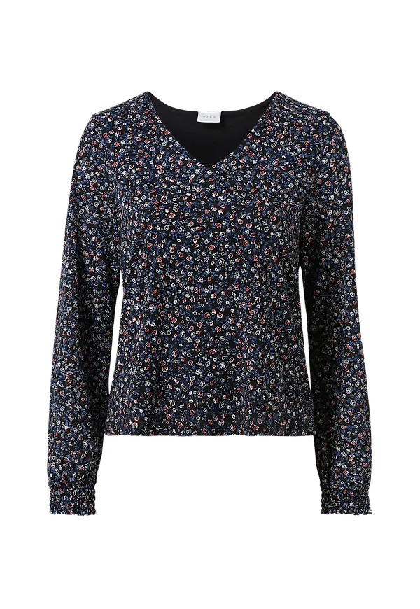Vila - Topp viLitin L/S V-neck Top - Svart
