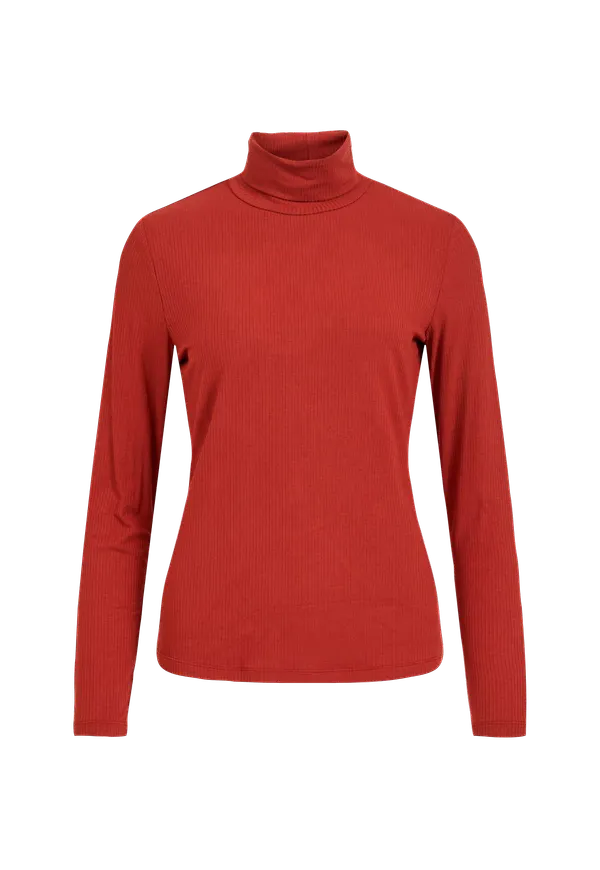 Vila - Topp viSolitta Rib Rollneck L/S Top - Röd