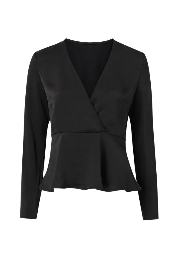 Vila - Topp viZippa L/S Wrap Effect Top - Svart