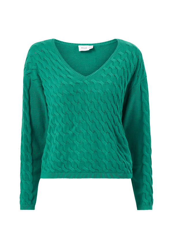 Vila - Tröja viChao V-neck L/S Cable Knit Top - Grön - 34