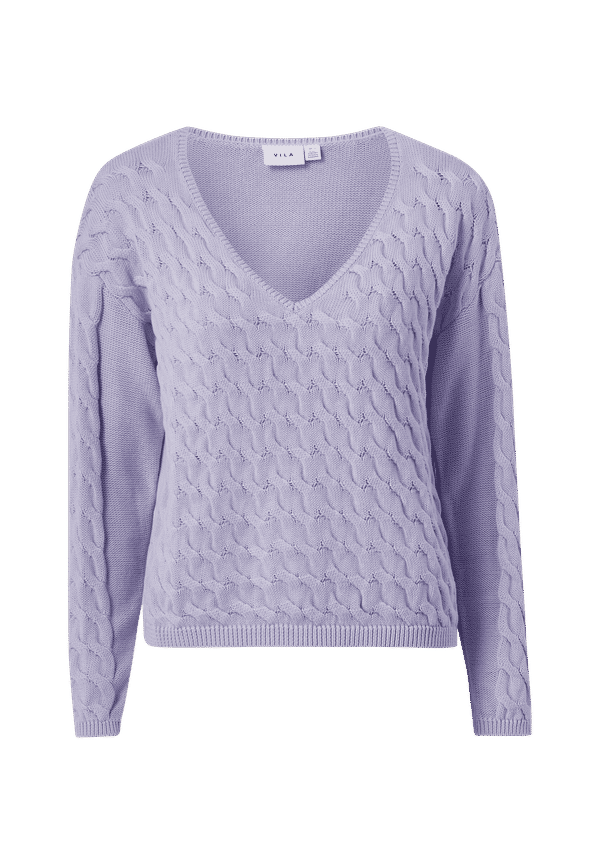 Vila - Tröja viChao V-neck L/S Cable Knit Top - Lila - 34