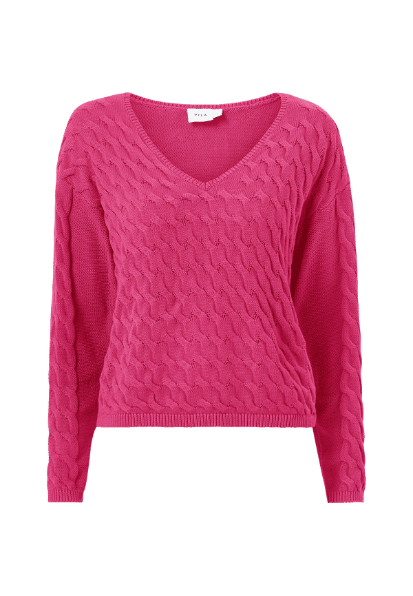 Vila - Tröja viChao V-neck L/S Cable Knit Top - Rosa - 34