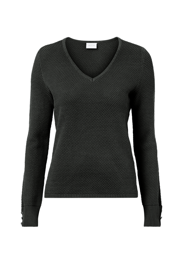 Vila - Tröja viChassa V-neck L/S Button Knit Top - Blå - 36