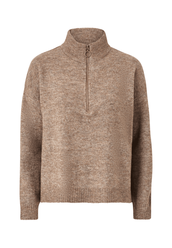 Vila - Tröja viMathilda New Zip L/S Knit Top - Beige - 34