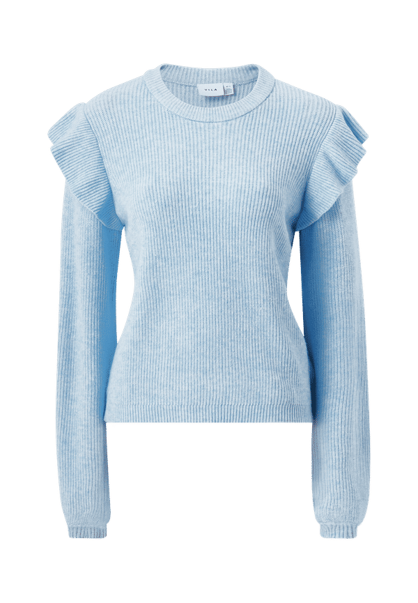 Vila - Tröja viRil O-neck Flounce Knit Top - Blå - 36