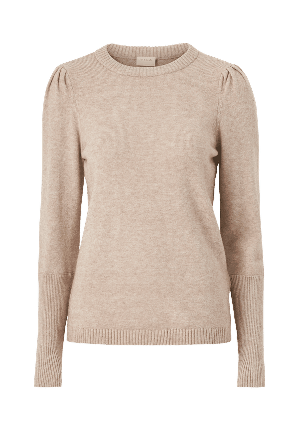 Vila - Tröja viRil O-neck L/S Femme Knit Top - Beige