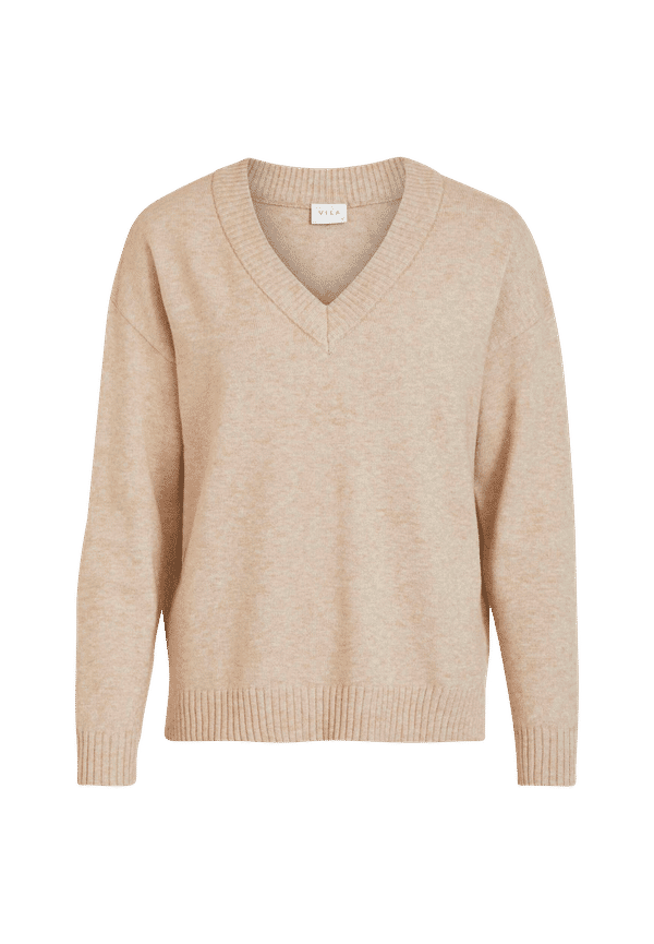 Vila - Tröja viRil Oversize V-neck Knit Top - Natur