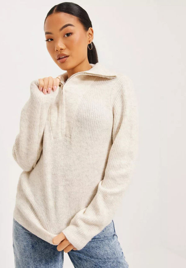 Vila - Tröjor med dragkedja - Super Light Natural Melan - Vimathilda Half Zip L/S Knit Top/Su - Tröjor