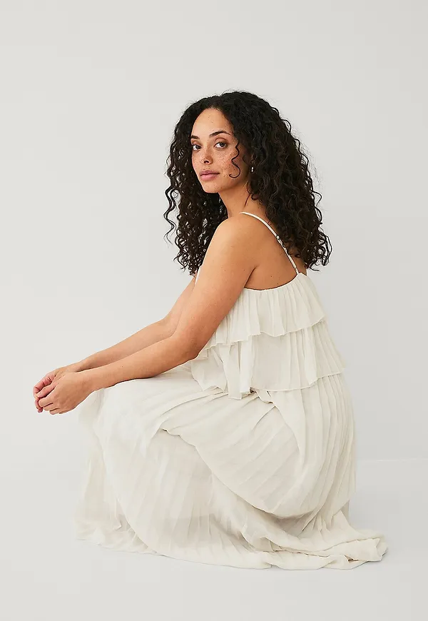 Vila - Chiffongklänning viChiffan Singlet Pleat - Beige