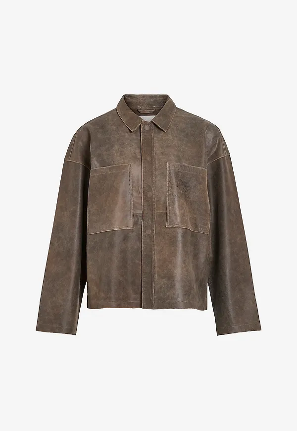 Rouge Edit - Skinnjacka rouNila LS Leather Overshirt - Brun