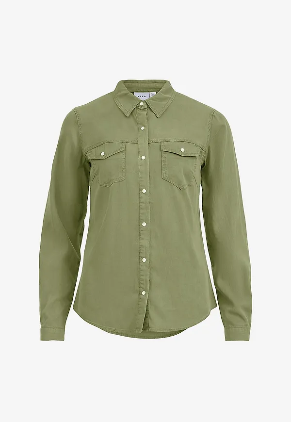Vila - Skjorta viBista Denim Shirt - Grön