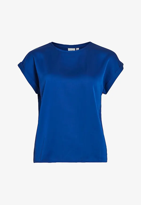 Vila - Topp viEllette S/s Satin - Blå