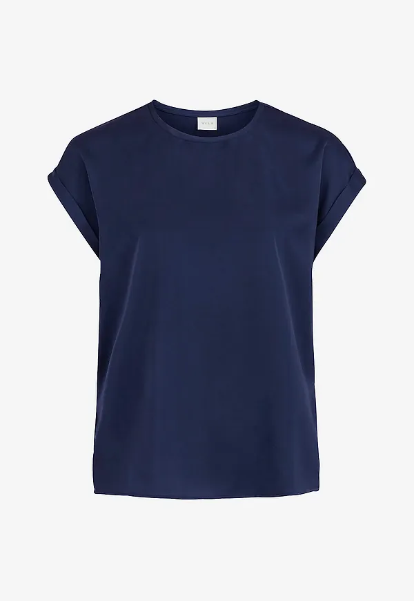 Vila - Topp viEllette S/s Satin - Blå