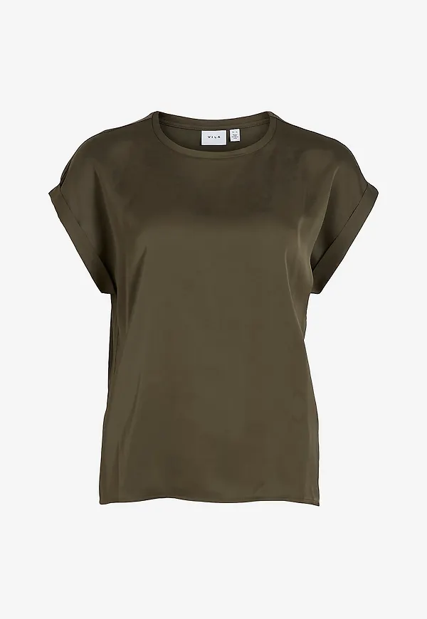 Vila - Topp viEllette S/s Satin - Grön