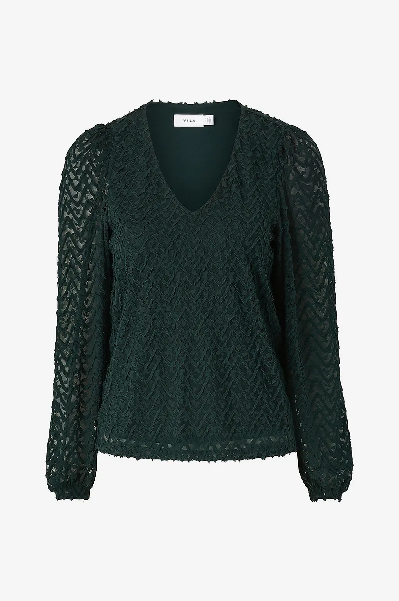 Vila - Topp viFary V-neck L/S Top - Blå