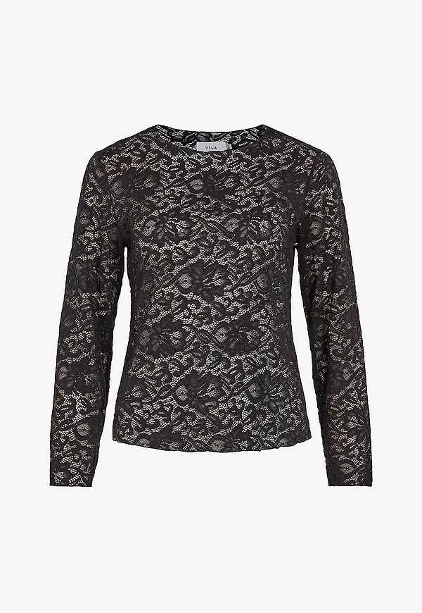 Vila - Topp viHelen L/S O-neck Lace Top - Svart