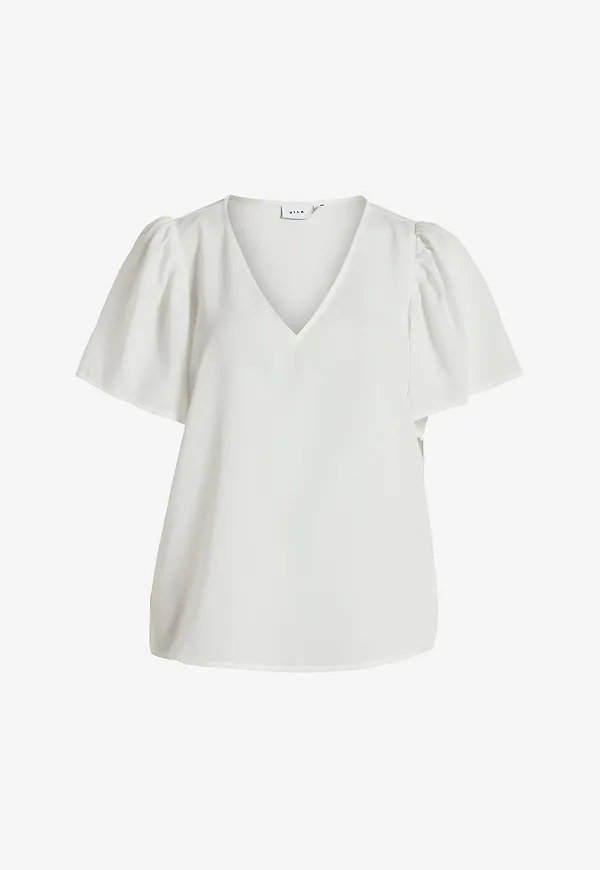 Vila - Topp viMathilde S/S V-neck Flounce Top - Vit