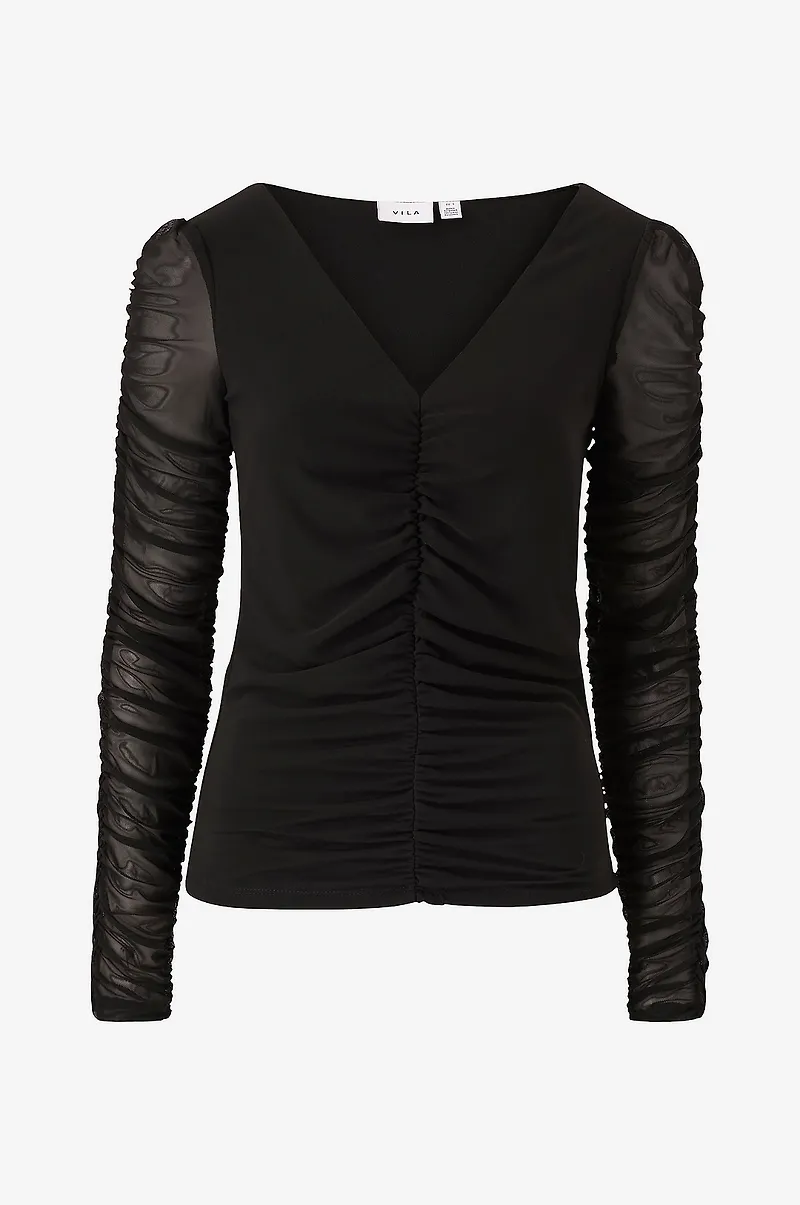 Vila - Topp viVoletta Deep V-neck L/S Top - Svart