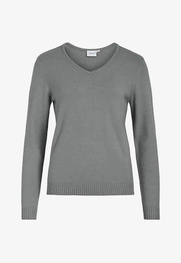 Vila - Tröja viRil V-neck Knit Top - Grå